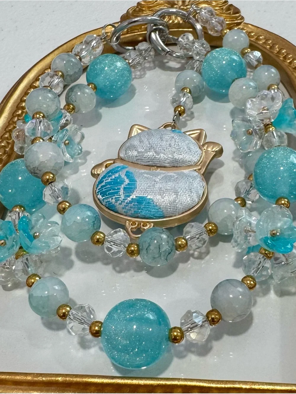 New  Turquoise Lucky Japanese Cat Charm Phone Case Strap